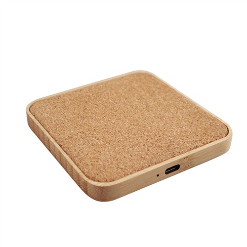 Sustainable Soft Wood Wireless Charger Cork Wireless Charging Station Square Model Bamboo or Wooden Base Customized logo for Promotion