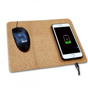 Ecofriendly Foldable Wireless Charging Station Cork Wireless Charger Soft Wood Mousepad Customized logo for Promotional Gifts