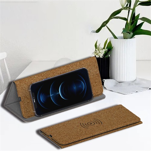 Ecofriendly Foldable Wireless Charging Station Cork Wireless Charger Soft Wood Mousepad Customized logo for Promotional Gifts