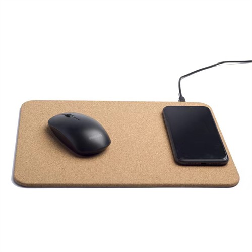 Ecofriendly Soft Wood Wireless Charging Station Cork Wireless Charger with Mousepad Customized logo for Promotion