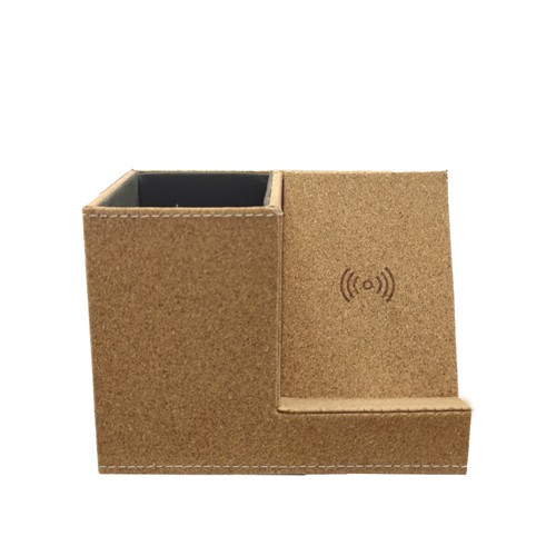 Multifunctional Cork Wireless Charging Station Soft Wood Wireless Charger Cork Pen Holder Customized logo for Gifts
