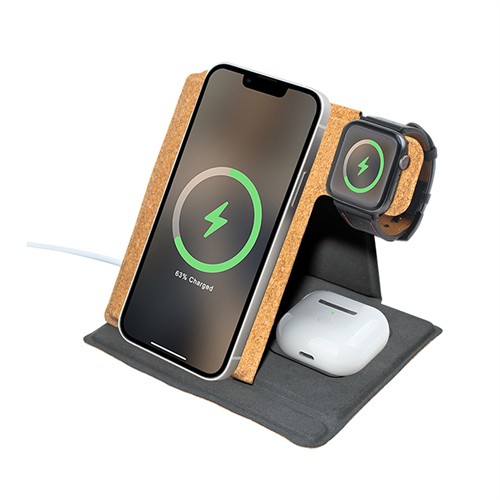 New Multifunctional Soft Wood Wireless Charging Station Cork Wireless Charger Cork Phone Holder Iwatch Iphone Charger Customized logo for Gifts