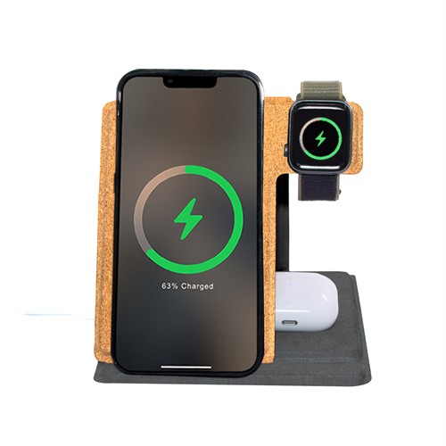 New Multifunctional Soft Wood Wireless Charging Station Cork Wireless Charger Cork Phone Holder Iwatch Iphone Charger Customized logo for Gifts