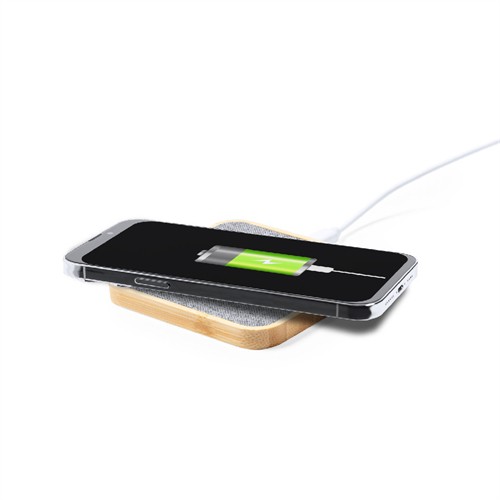 Sustainable RPET Wireless Charging Station Square Wireless Charger Bamboo or Wooden Base Customized logo for Promotion